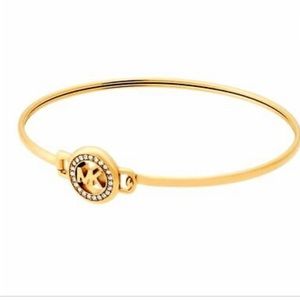 MICHAEL KORS Logo with Crystals Gold-Tone Bangle MKJX6519710 NEW